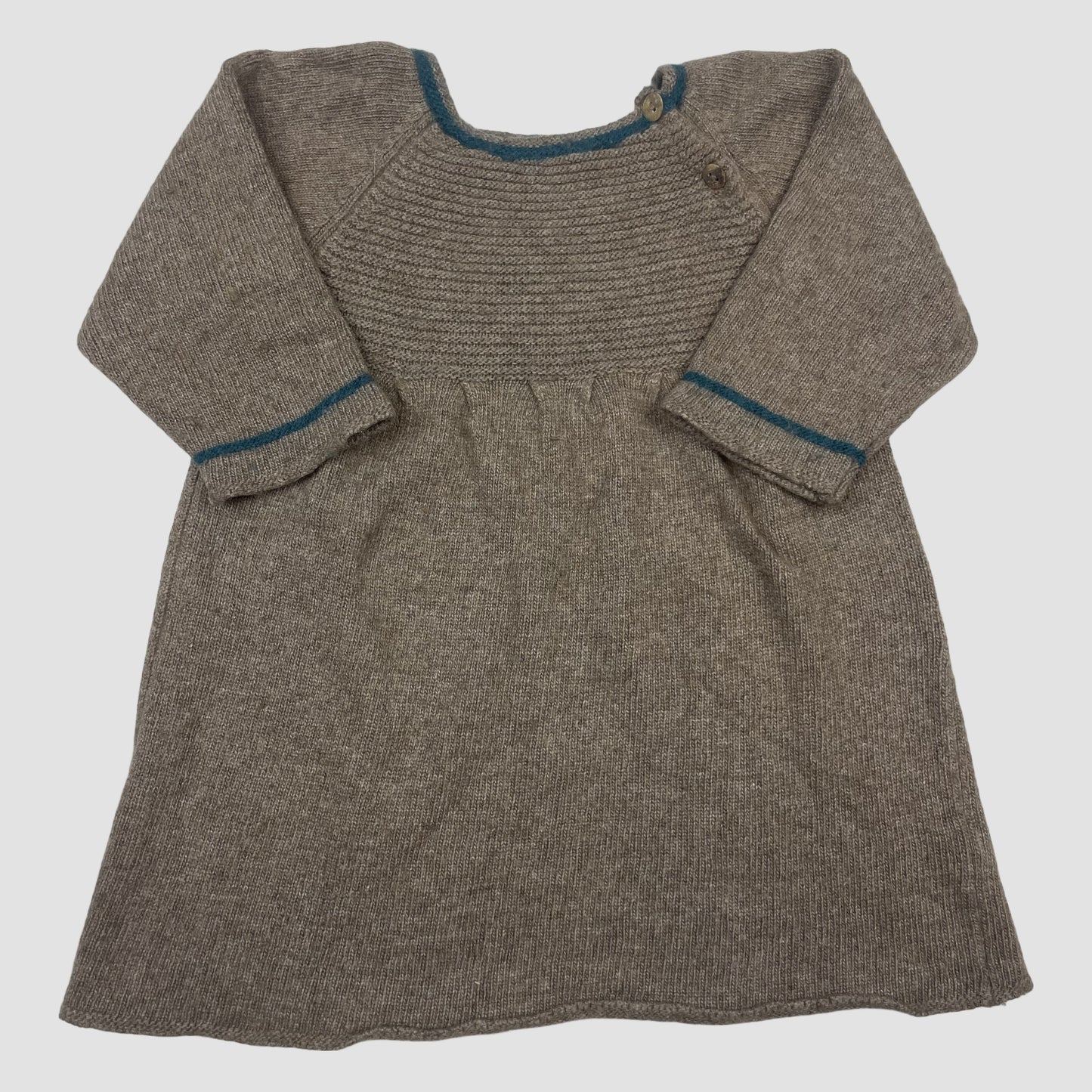 Braunes Strickkleid von Chilicu aus Wollmix mit langen Ärmeln und Kontrastkanten, Größe 3 Jahre – front