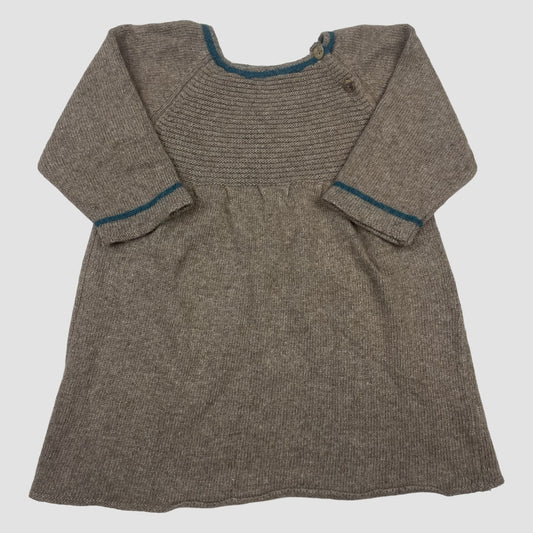 Braunes Strickkleid von Chilicu aus Wollmix mit langen Ärmeln und Kontrastkanten, Größe 3 Jahre – front