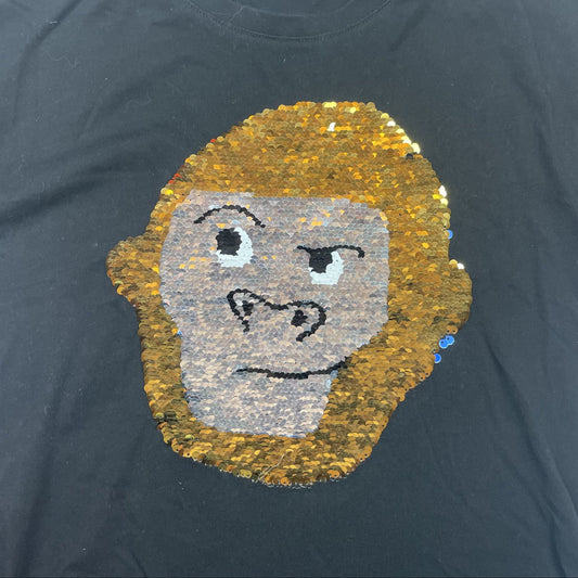 Lindex Kinder-T-Shirt schwarz mit Wende-Pailletten-Affenmotiv, Größe 110/116 – detail