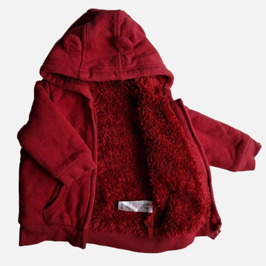 Rote Baby-Kapuzenjacke von George mit Teddyfutter und Öhrchen, Größe 3–6 Monate – inside